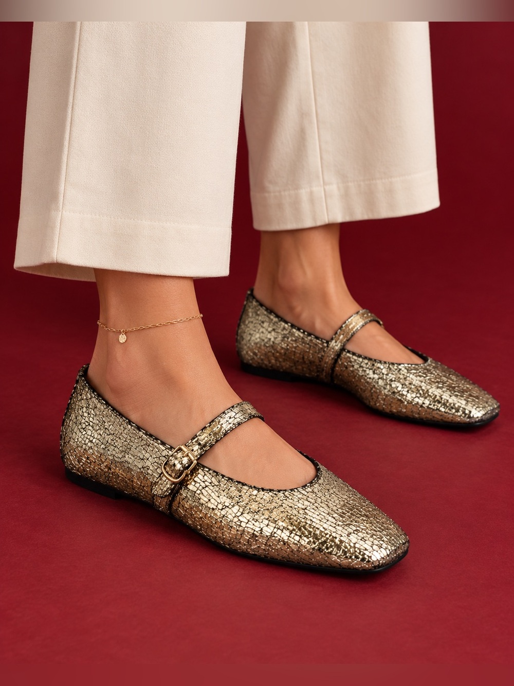 Katy Perry Evie Gold Metallic Mary Jane Flats 9.5 NIB $89 Retail